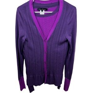 Lida Baday Italy Sweater Cardigan Set XL Designer Wool Silk Cashmere Purple Flaw